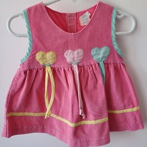Vintage Pink Baby Corduroy Sleeveless Dress with Heart Accents Sz 12mos Layering